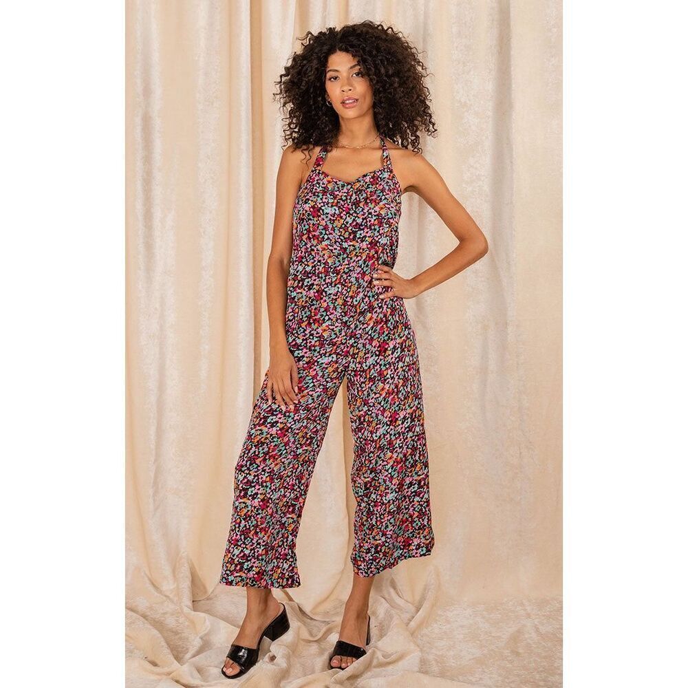 Raga Through the Fields Floral Halter Jumpsuit Size Medium